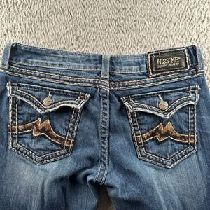 Miss Me Jeans Womens 32 Bootcut Blue Embroidered Flap Back Pockets Denim Faded